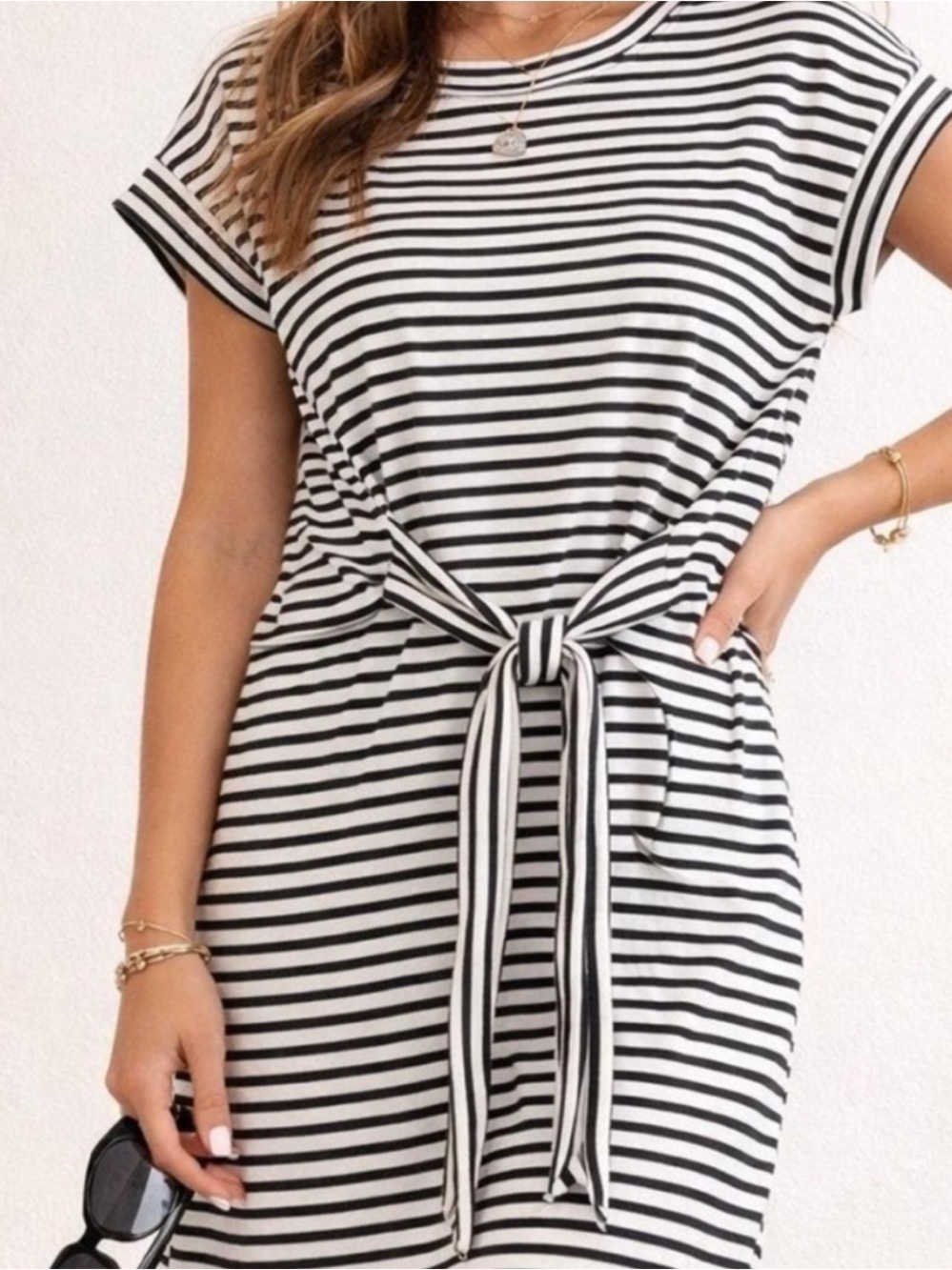 J. Crew Black & White Striped Tie-Front Midi Dress